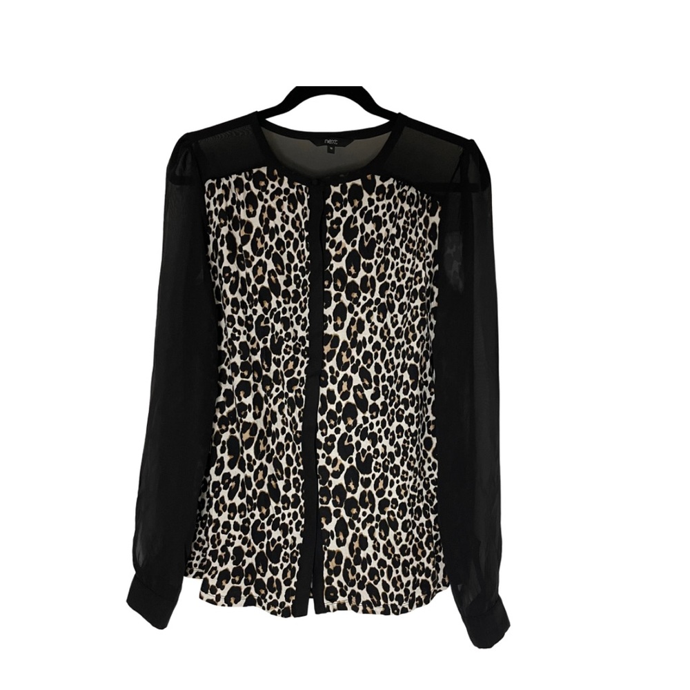 NEXT. Animal Print Women’s Black/Tan Dress Shirt. SZ.10 (M). NWOT.
